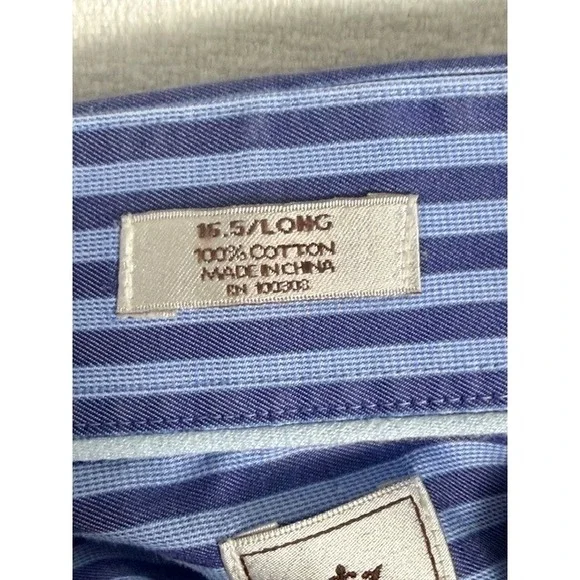 Peter Millar Nanoluxe Easycare Blue Stripe Button Down Shirt Men's Size 16.5L - Picture 7 of 9